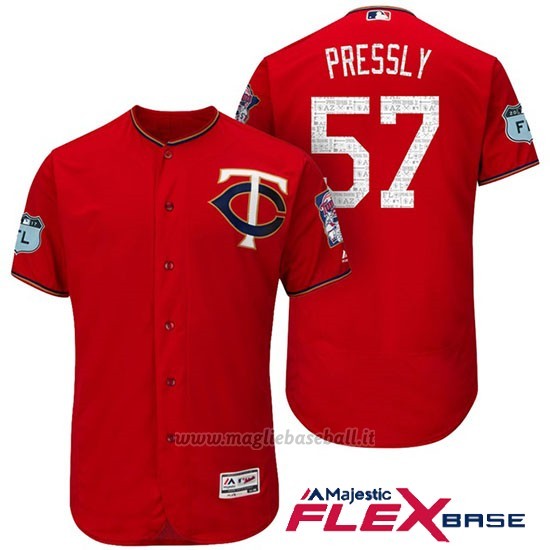 Maglia Baseball Uomo Minnesota Twins Ryan Pressly Scarlet 2017 Allenamento Primaverile Flex Base Giocatore